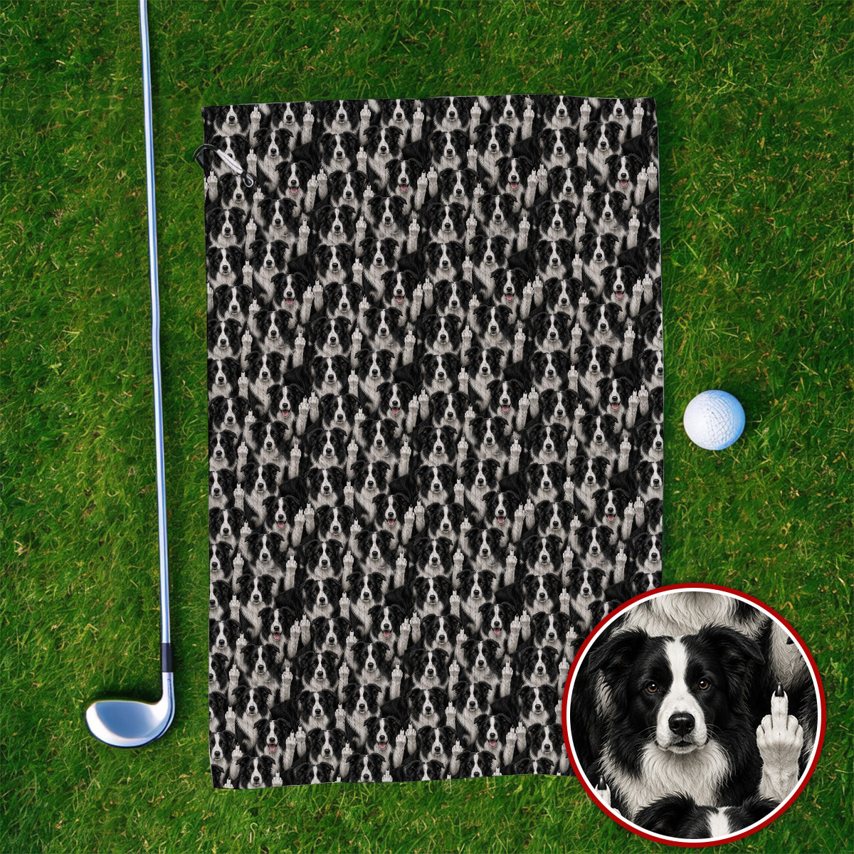 Crayzy Border Collie Golf Towel, Border Collie Pattern Golf Towels for Golfer, Dog Lovers Golf Gift