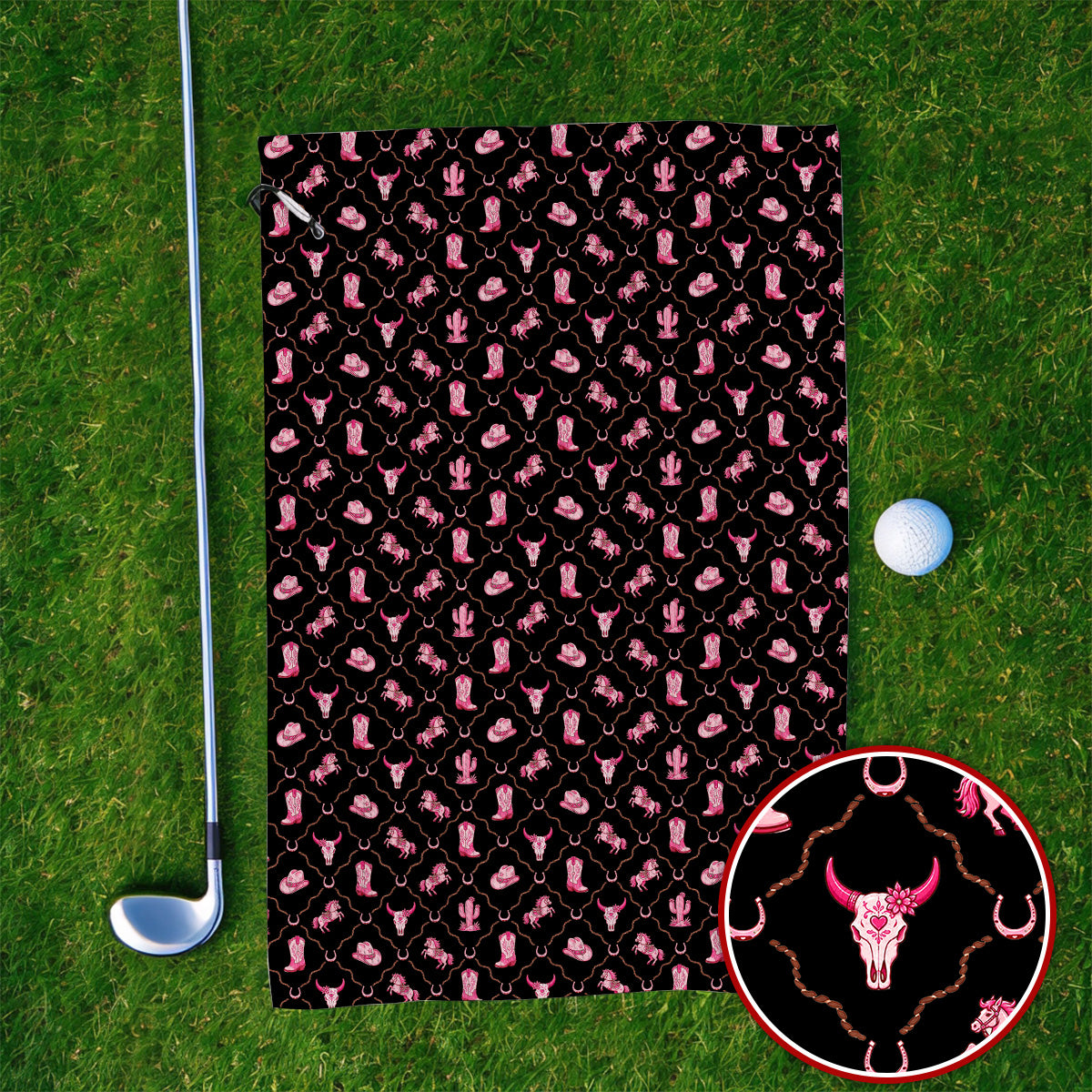 Pink Cowgirl Golf Towels, Western Rodeo Pattern Golf Towel, Funny Golf Gift For Golfers
