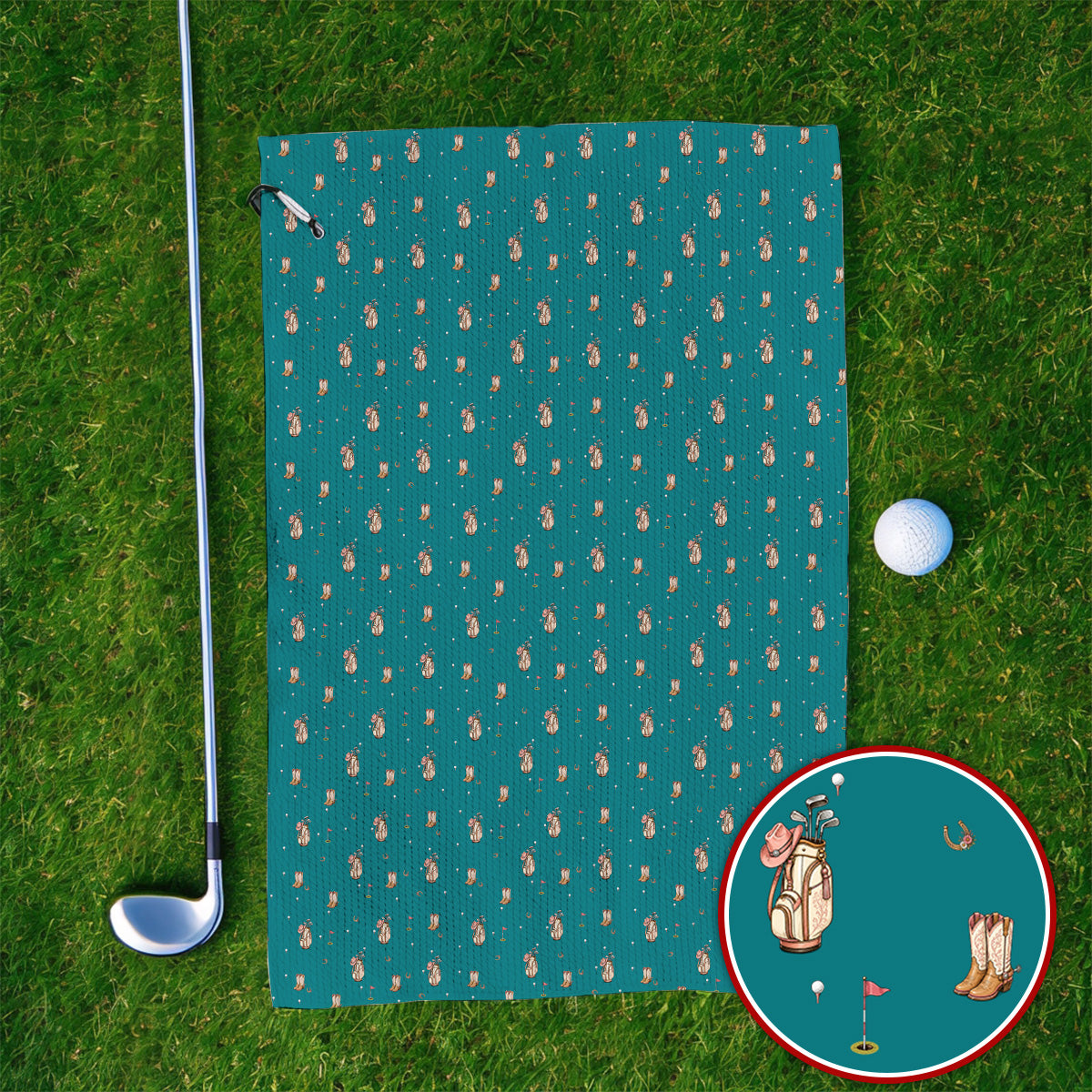 Crazy Cowgirl Golf Towels, Western Boots & Golf Bag Pattern Towel, Golf Gift For Golfers