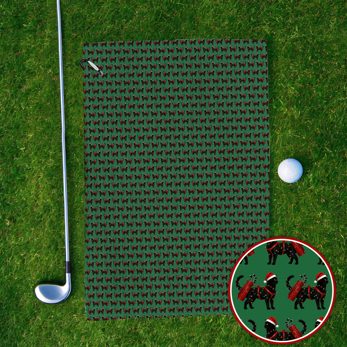 Black Cat Christmas Golf Towels, Crazy Cats Golf Towel For Xmas Holiday, Golf Gift For Cat Loving Golfer