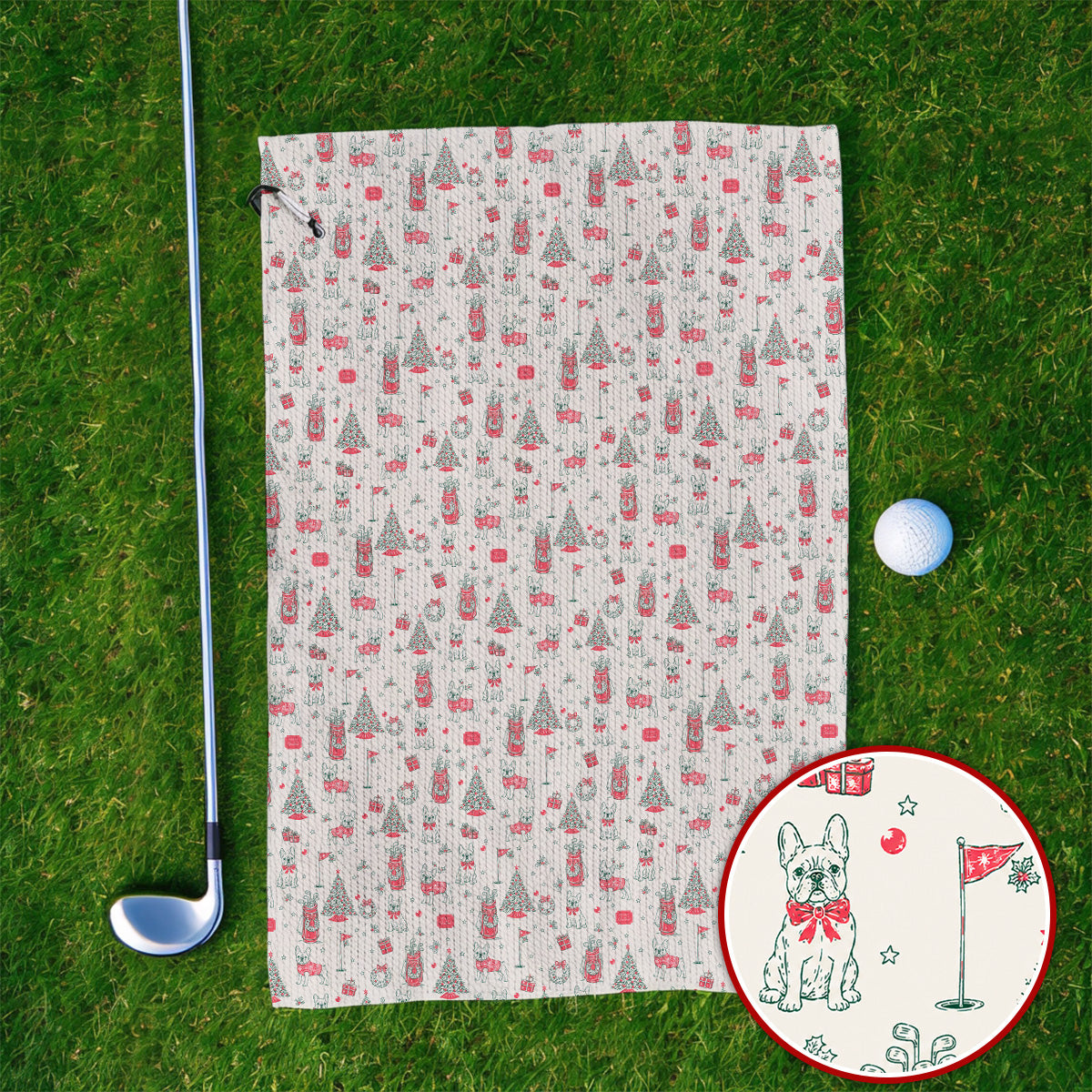 French Bulldog Christmas Golf Towels, Festive Dog Golf Pattern Towel, Funny Xmas Golf Gift for Golfers