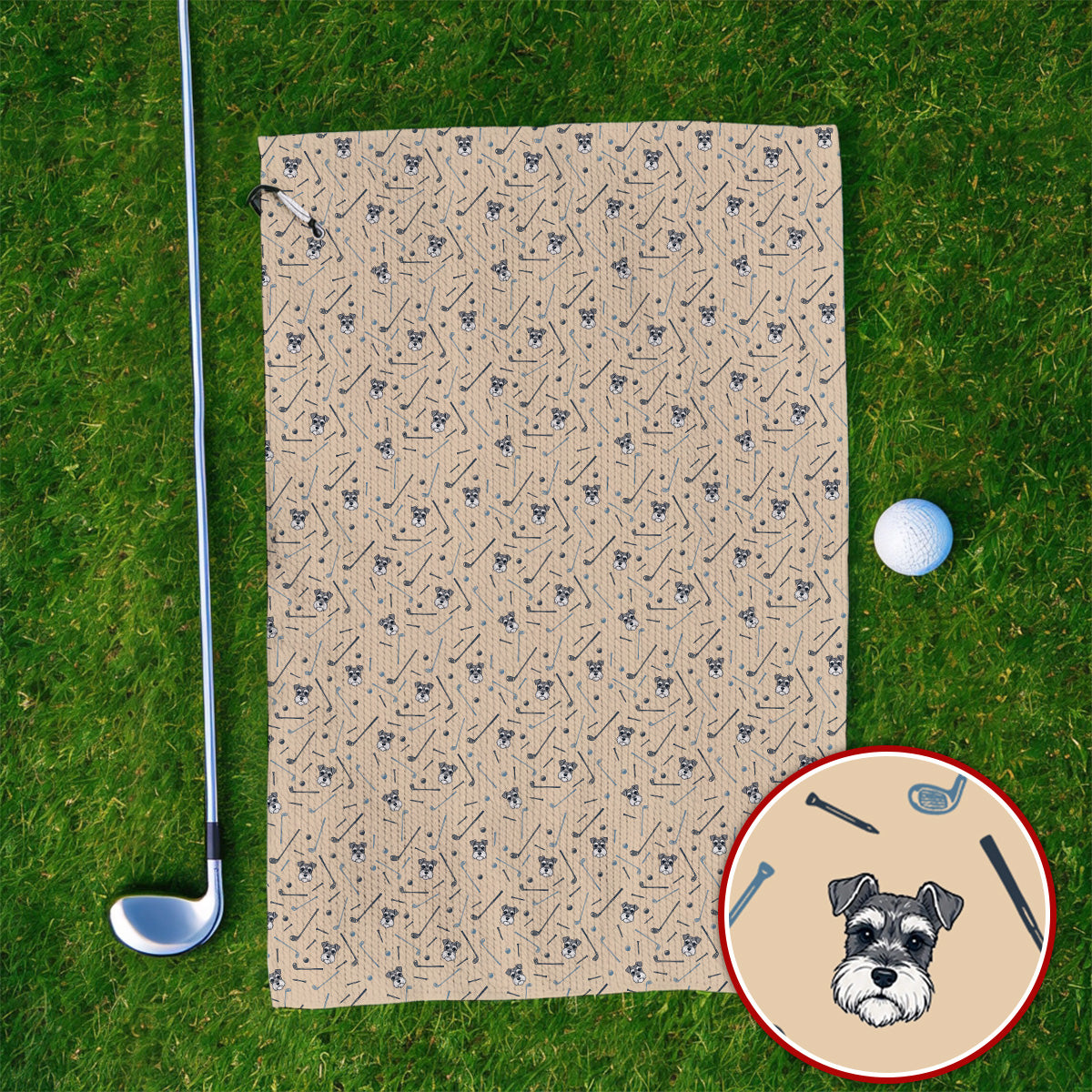 Crazy Miniature Schnauzer Pattern Golf Towel, Mini Schnauzer Golf Towels, Dog Lover Golf Gift