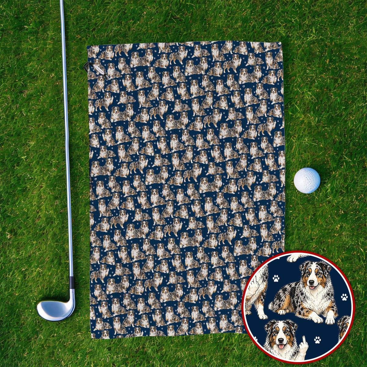 Australian Shepherd Golf Towel, Funny Blue Merle Aussie Pattern Golf Towels, Golf Gift For Golfer