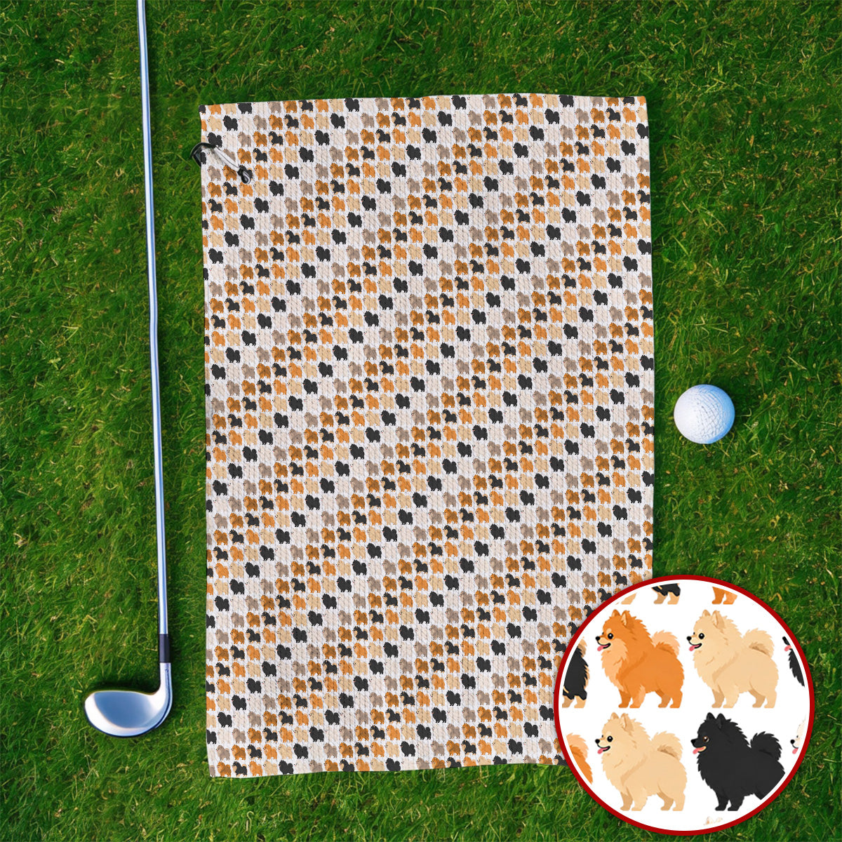 Cute Pomeranian Pattern Golf Towels, Pomeranian Dog Golf Towel, Funny Golf Gift For Golfer