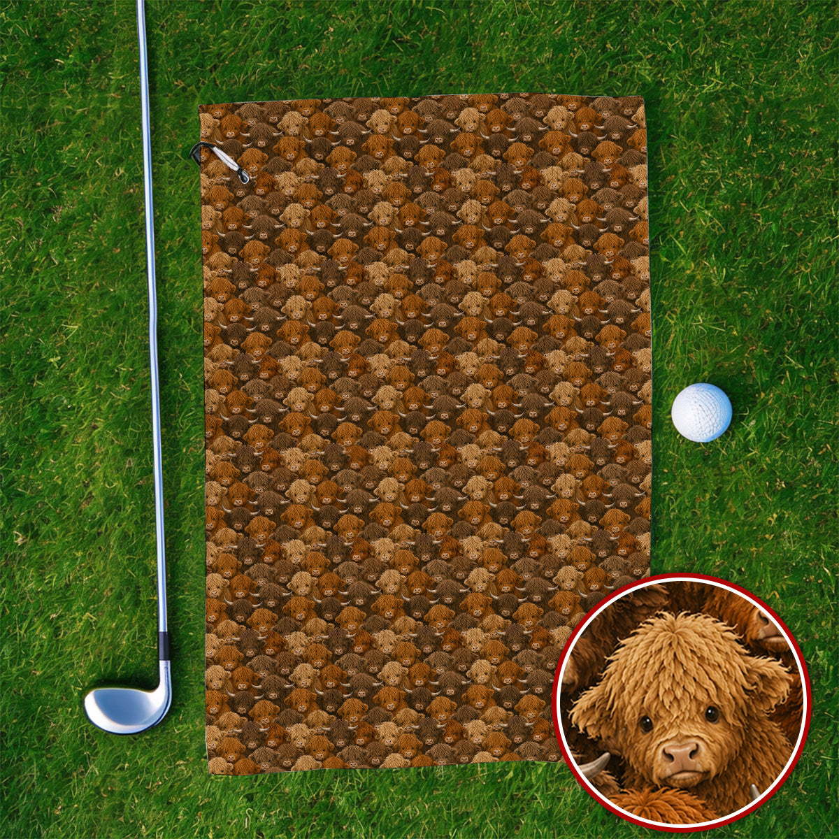 Highland Cow Pattern Golf Towels, Crazy Golf Gift For Golfer, Highland Cow Golf Towel