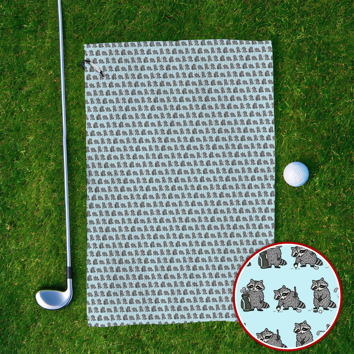 Funny Raccoon Golf Towels, Cute Raccoon Golf Pattern Towel, Golf Gift for Golf Lovers