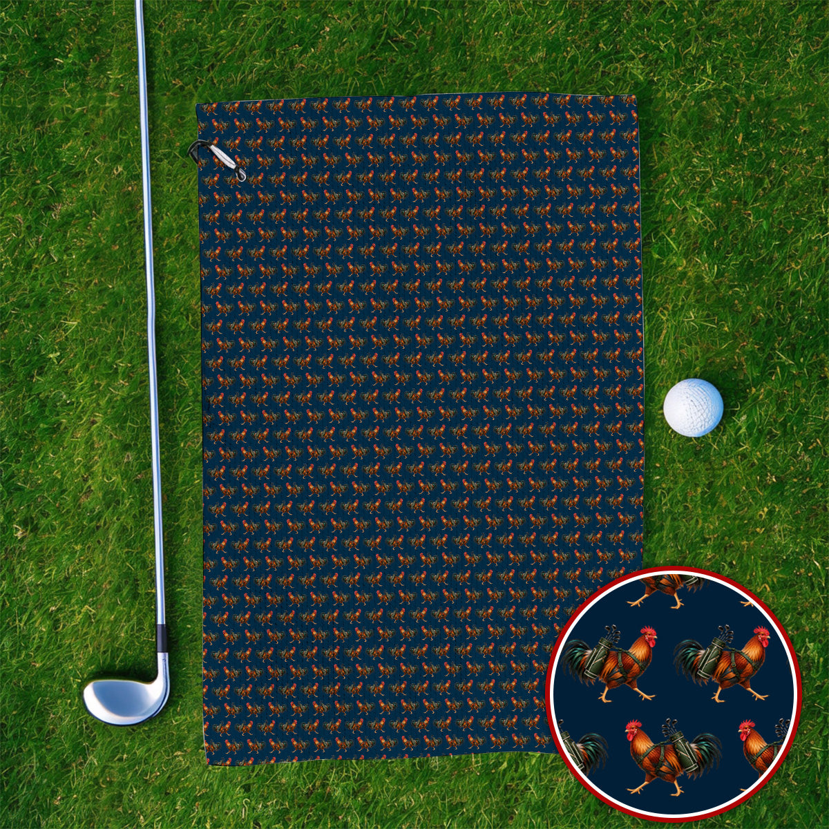Rooster Pattern Golf Towels, Rooster Golf Towel For Chicken Lovers, Golf Gift For Golfer