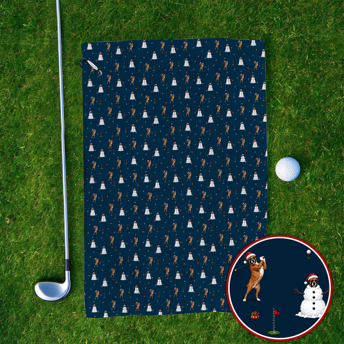 Boxer Christmas Golf Towels, Funny Boxer Pattern Golf Towel, Holiday Golf Gift for Dog Lovers