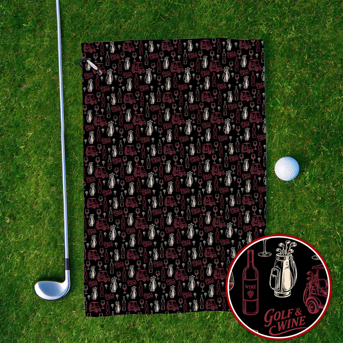 Funny Golf & Wine Pattern Golf Towels, Funny Golf Towel For Wine Lover, Golf Gift For Golfer