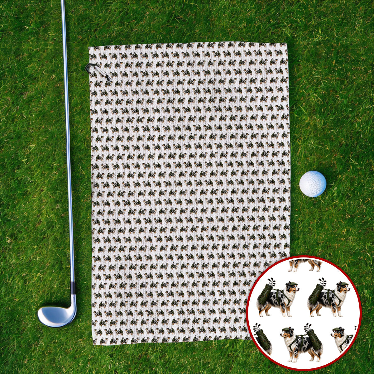 Funny Australian Shepherd Iris Golf Towel, Blue Merle Aussie Pattern Golf Towels, Golf Gift For Golfer