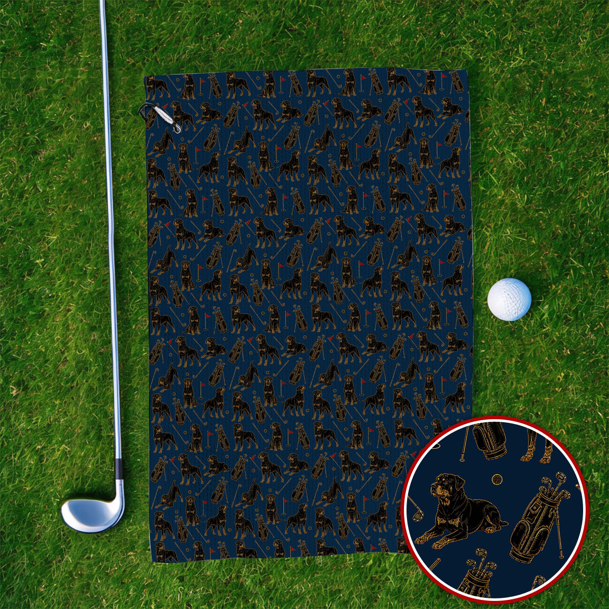 Crazy Rottweiler Golf Towel, Rottweiler Dog Pattern Golf Towels, Golf Gift For Golfer