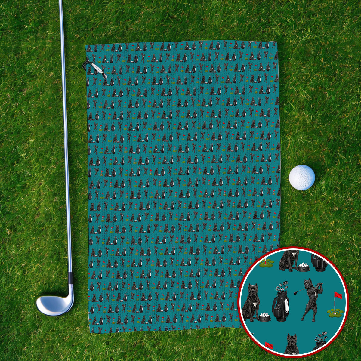 Cane Corso Golf Towel, Black Cane Corso Golf Pattern Towels for Dog Lovers, Funny Golf Gift for Golfers