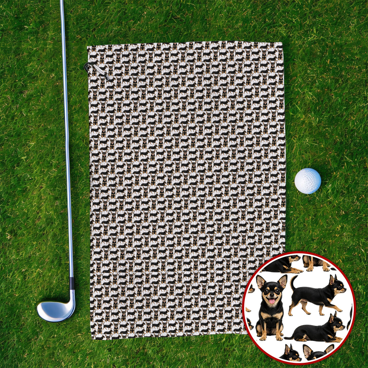 Funny Black Chihuahua Golf Towel, Cute Chihuahua Golf Pattern Towels, Dog Lovers Golf Gift For Golfer