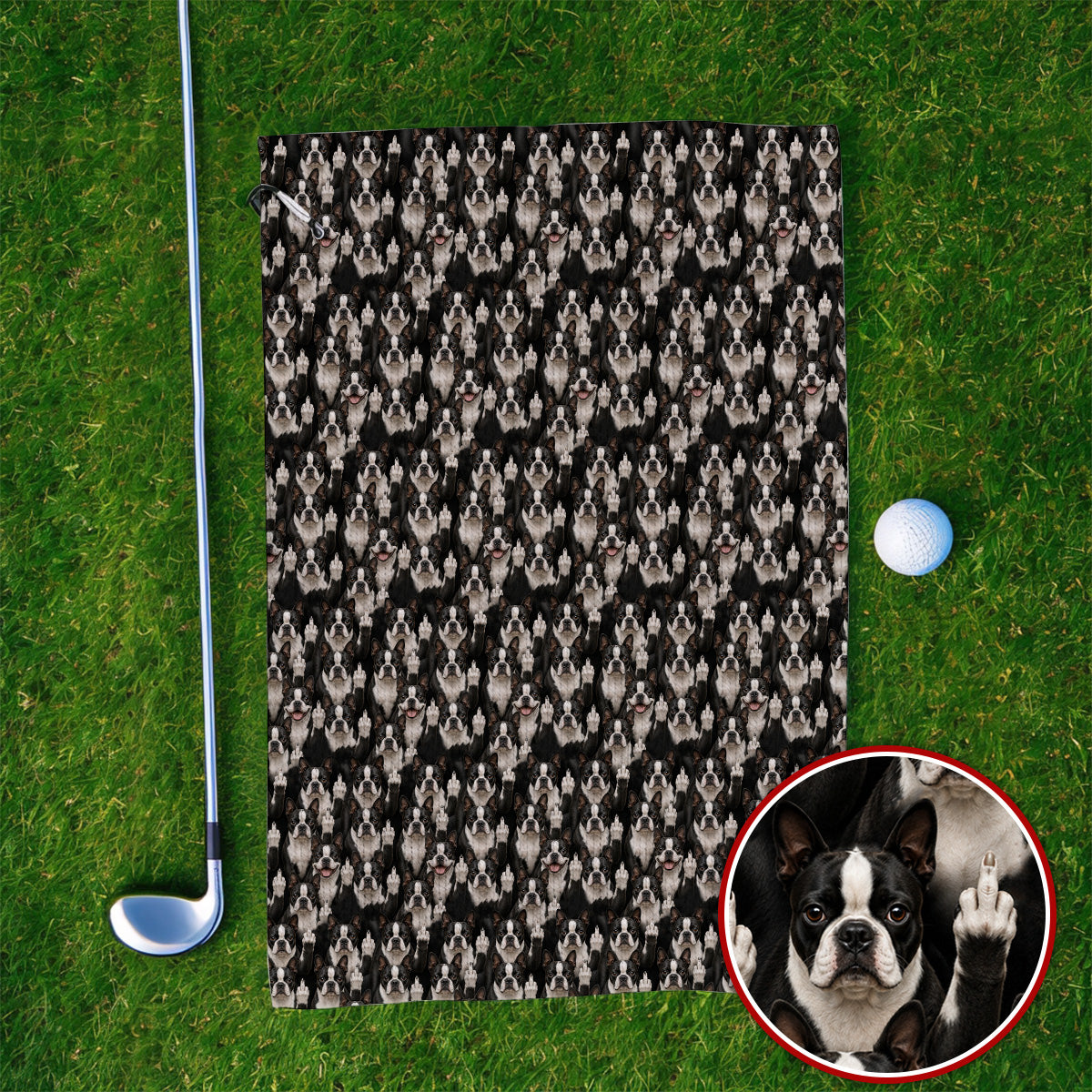 Boston Terrier Pattern Golf Towels, Funny Boston Terrier Golf Towel, Golf Gift For Golfer
