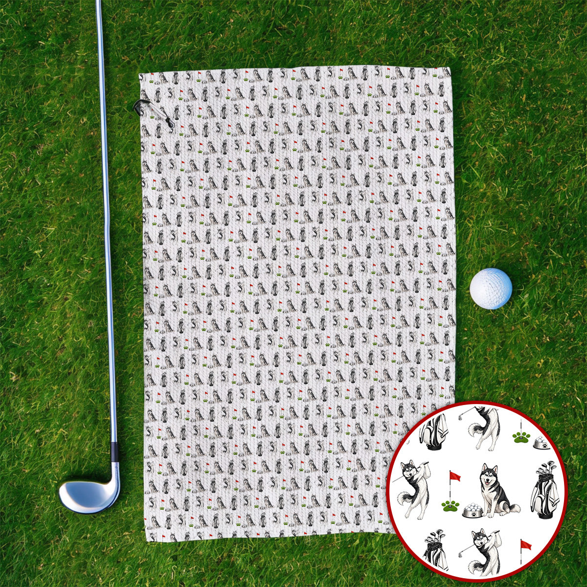 Funny Husky Golf Towel, Husky Sibir Pattern Golf Towels For Dog Lover, Golf Gift For Golfer