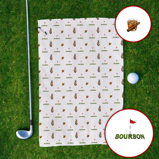 Bourbon & Cigar Golf Towels, Whiskey Golf Pattern Towel, Funny Bourbon Gift For Golfers
