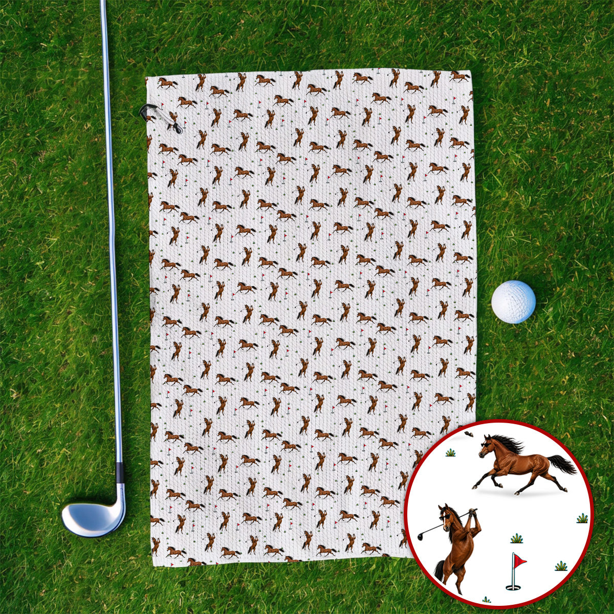 Crazy Horse Golf Pattern Towel, American Quarter Horse Golf Towel, Western Horse Gift for Golfers