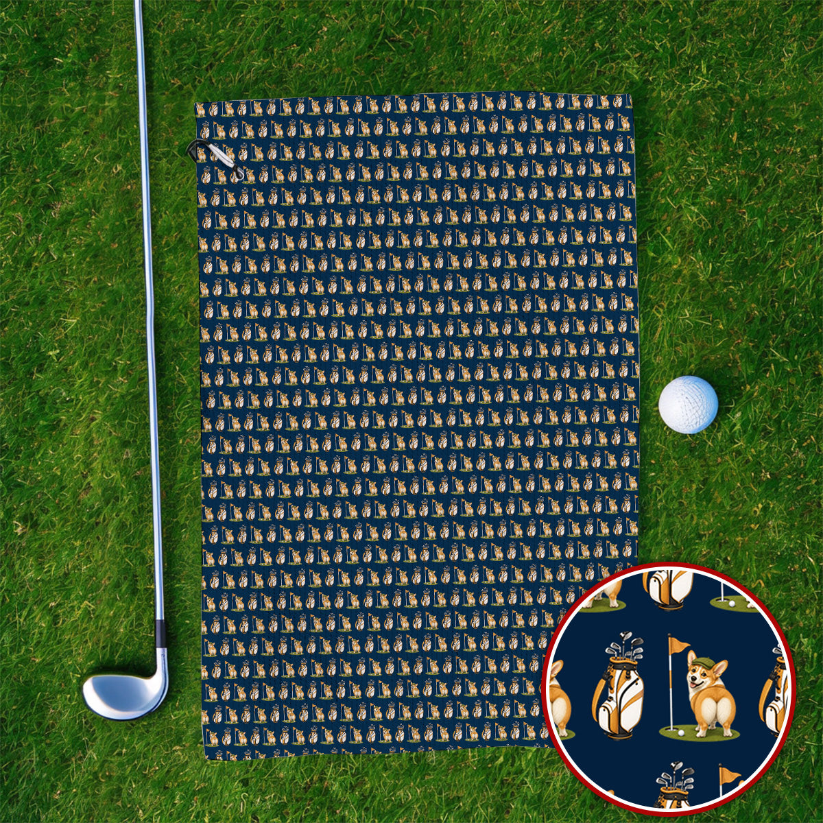 Funny Corgi Golf Towels, Corgi Pattern Golf Towel, Golf Gift For Golfer