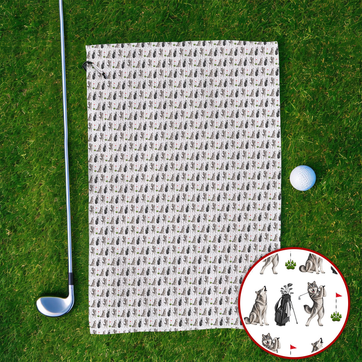 Wolf Golf Towels, Funny Wolf Golf Pattern Towel, Wildlife Lover Golf Gift for Golfer