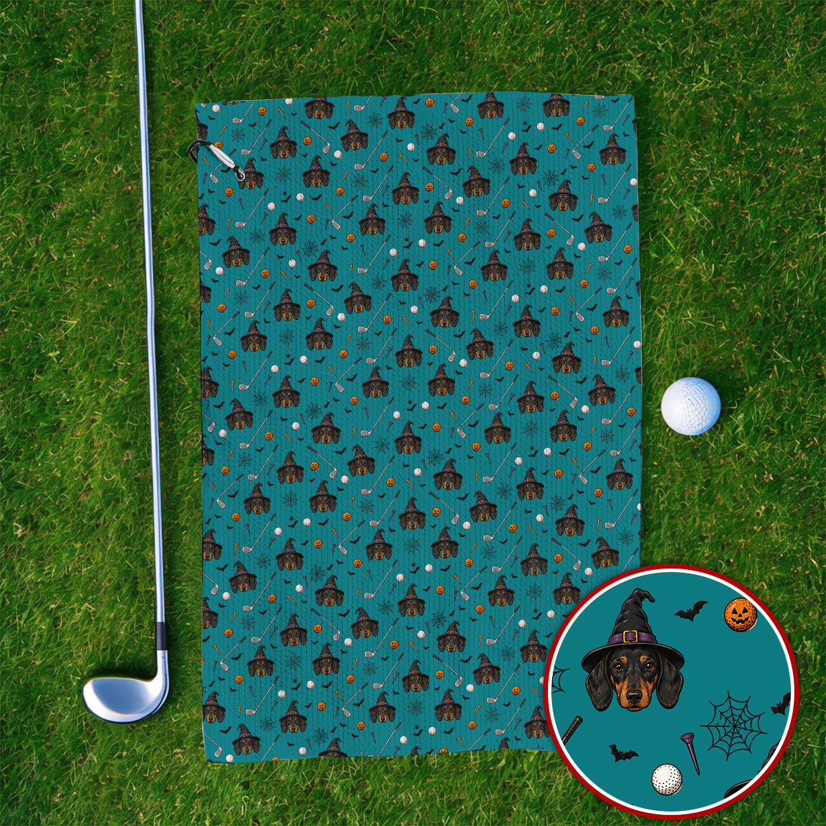 Witch Dachshund Golf Towel, Halloween Wiener Dog Pattern Golf Towels, Golf Gift for Golfer