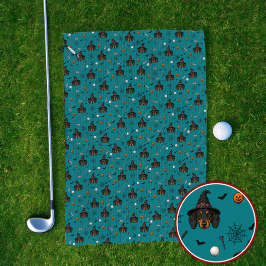 Witch Dachshund Golf Towel, Halloween Wiener Dog Pattern Golf Towels, Golf Gift for Golfer