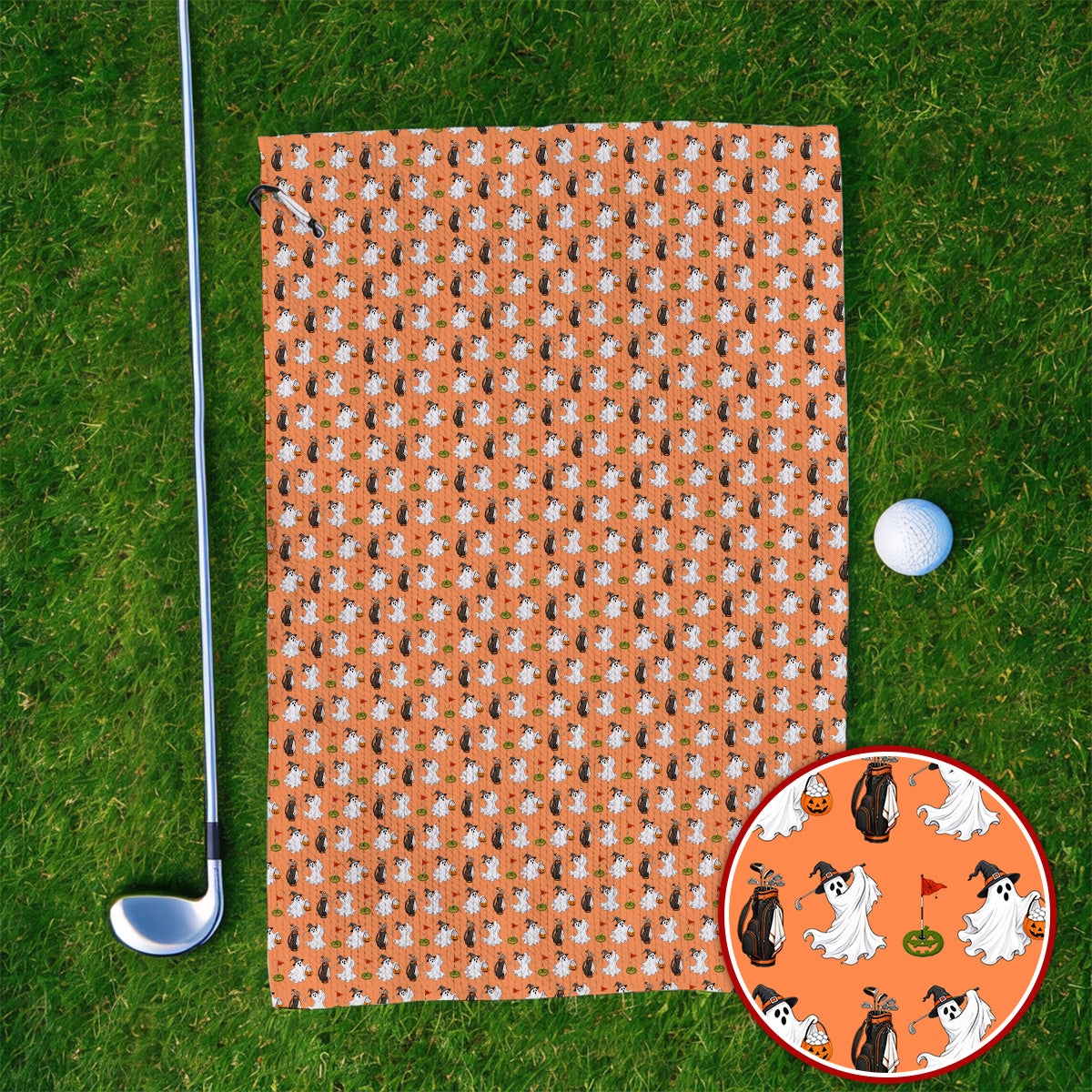 Cute Ghost Golf Towels, Halloween Pattern Golf Towel, Trick or Treat Golf Gift For Golfer