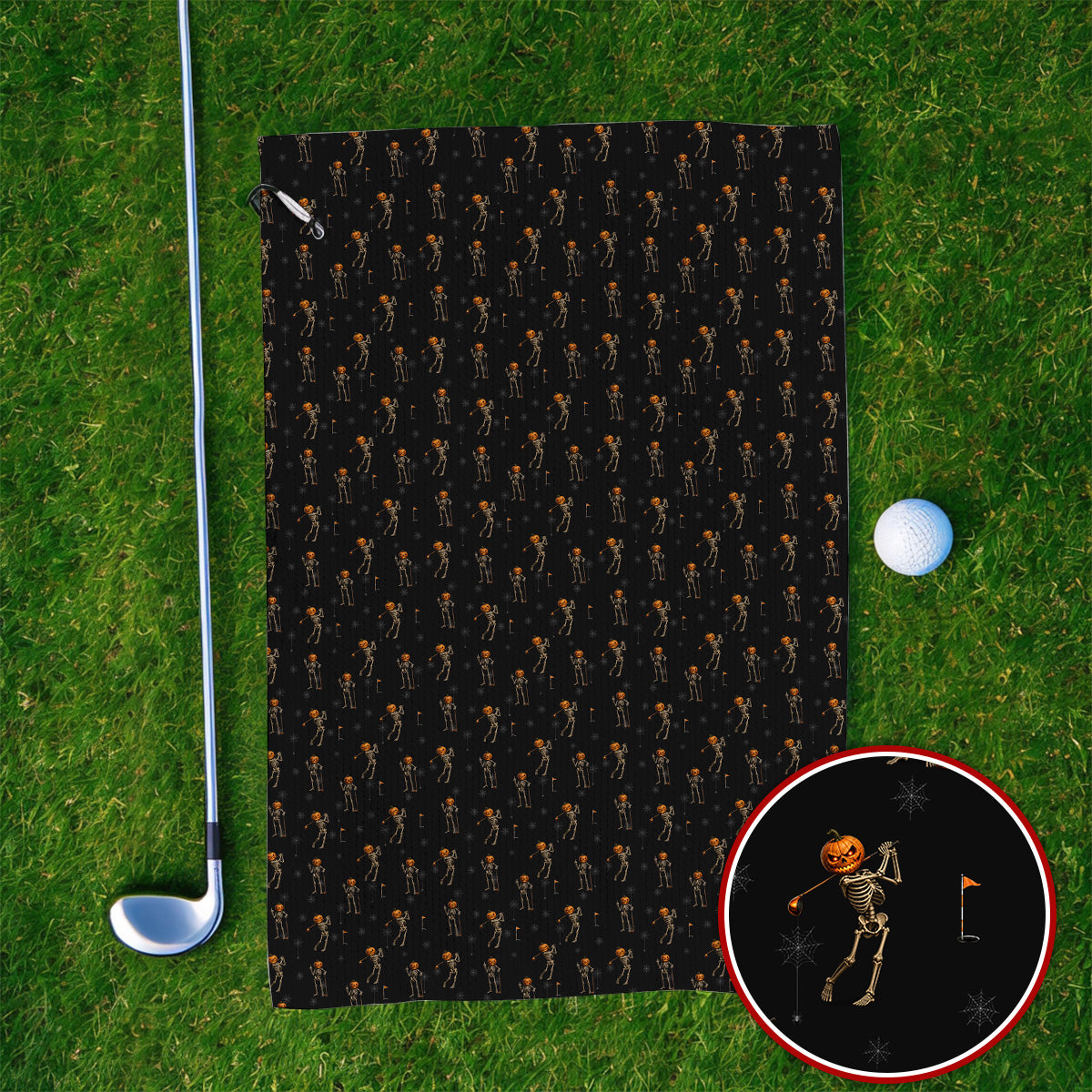 Halloween Skeleton Golf Towel, Pumpkin Head Pattern Golf Towels, Funny Golf Gift for Golfer