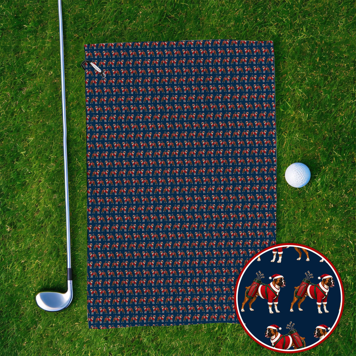 Boxer Dog Christmas Pattern Golf Towels, Santa Boxer Golf Towel, Boxer Lover Holiday Golf Gift For Golfer