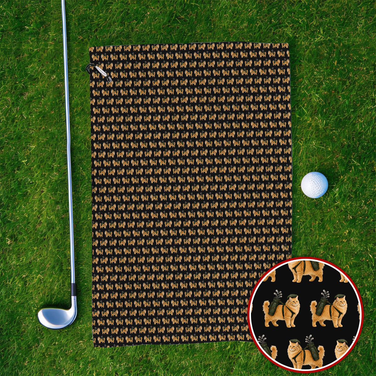 Ginger Long Hair Cat Golf Towel, Cute Orange Cat Pattern Golf Towels for Cat Lovers, Golf Gift for Long Haired Cat Owners