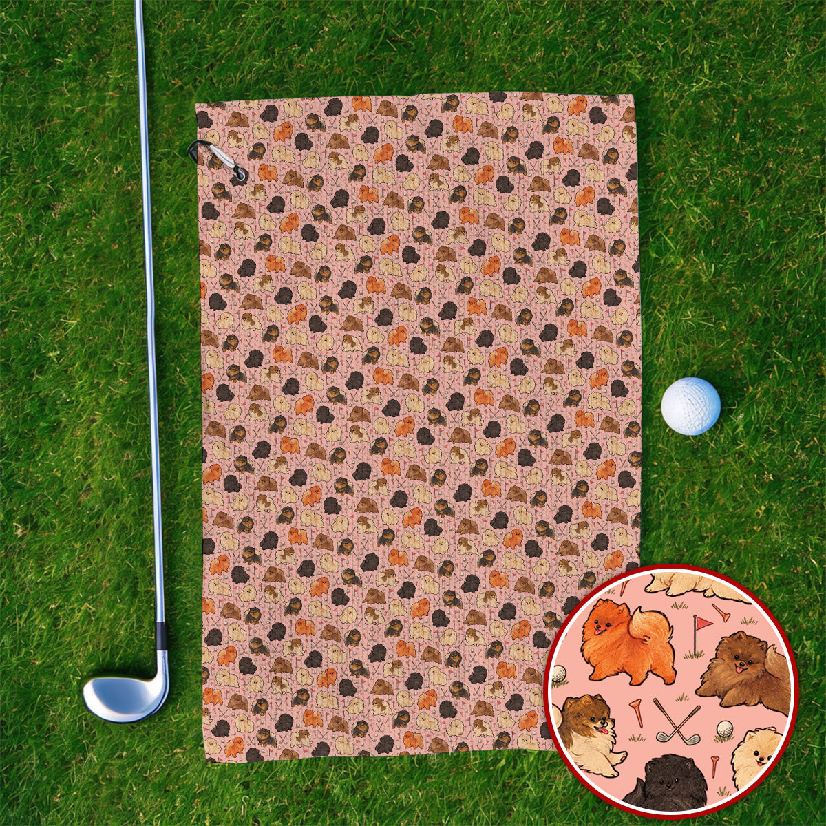 Funny Pomeranian Golf Towels, Pom Dog & Golf Pattern Towel, Golf Gift For Golfer