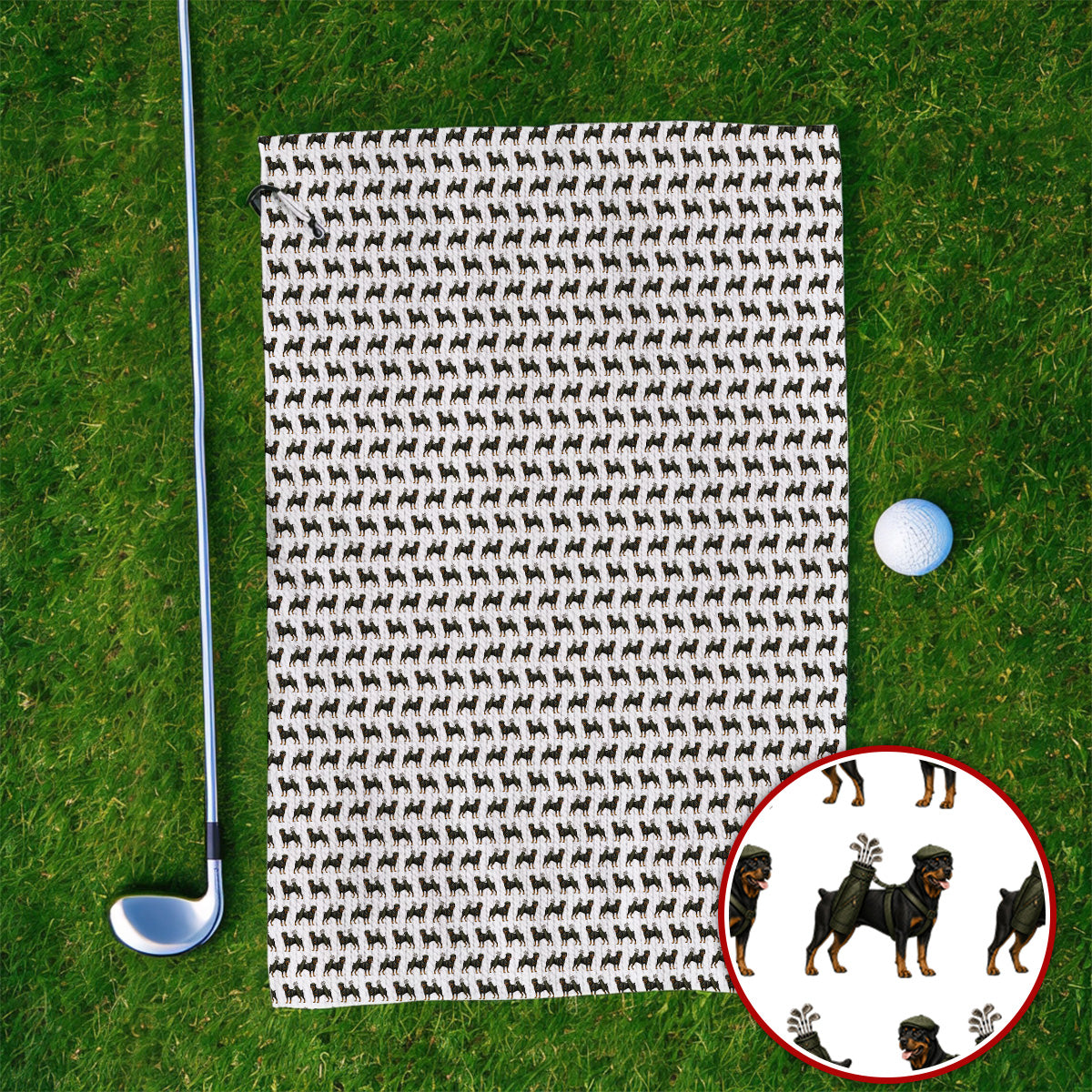 Rottweiler Golf Towel, Rottweiler Dog Golf Pattern Towels, Crazy Golf Gift For Golfer