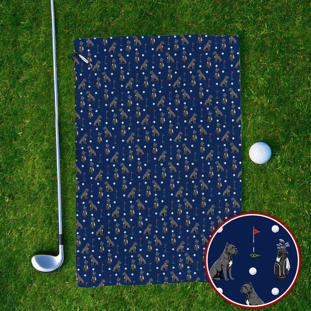 Funny Cane Corso Pattern Golf Towel, Black Cane Corso Golf Towels for Dog Lovers, Golf Gift for Golfers