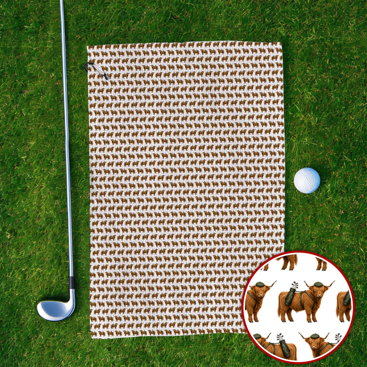 Crazy Highland Cow Caddie Towels, Highland Cow Golf Towel, Golfer Gift For Golfers