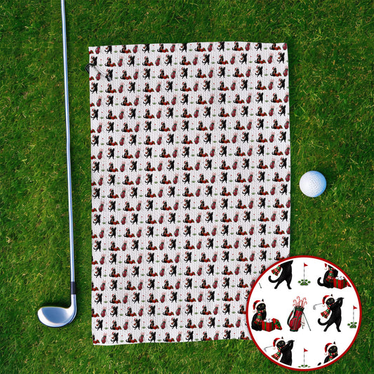 Black Cat Christmas Golf Towels, Festive Cat Patterm Golf Towel, Funny Holiday Golf Gift For Golfer
