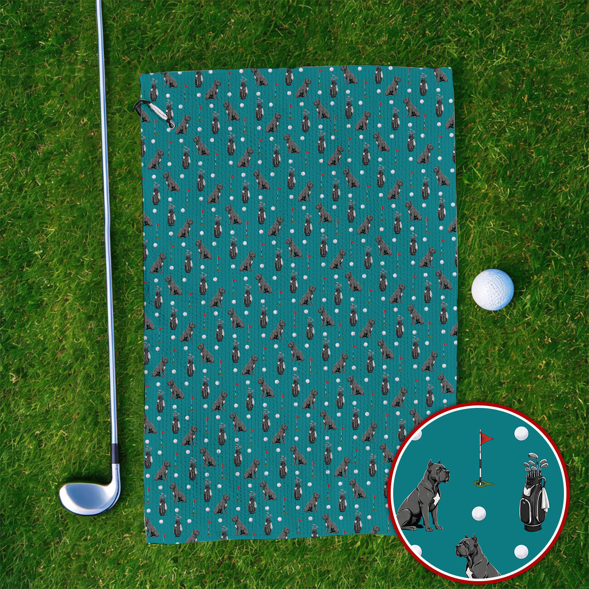 Funny Cane Corso Pattern Golf Towel, Black Cane Corso Golf Towels for Dog Lovers, Golf Gift for Golfers