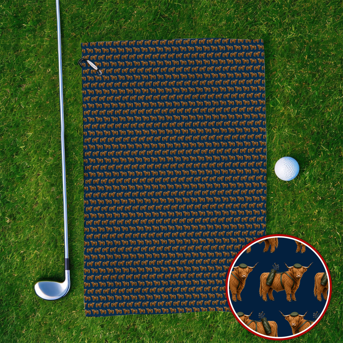 Crazy Highland Cow Caddie Towels, Highland Cow Golf Towel, Golfer Gift For Golfers