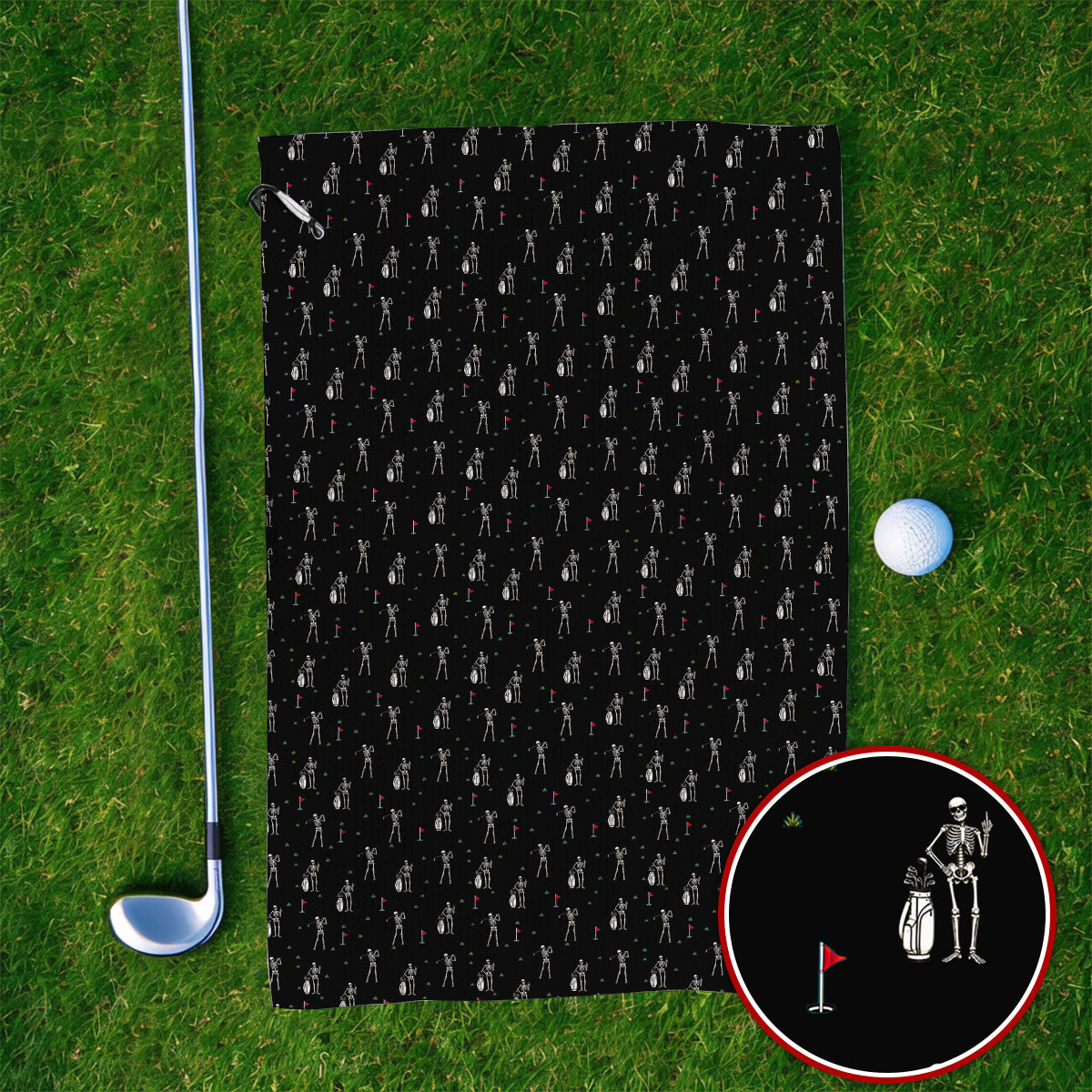Funny Skeleton Golf Towels, Skeleton Pattern Golf Towel, Golf Gift For Golfer