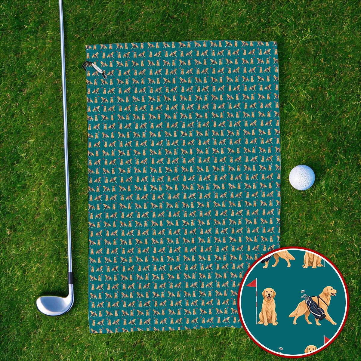 Funny Golden Retriever Golf Towel, Golden Retriever Pattern Golf Towels, Dog Lover Golf Shirt