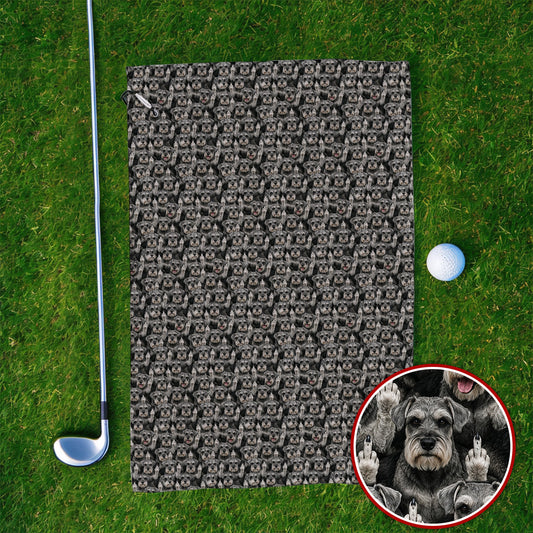 Miniature Schnauzer Middle Finger Golf Towel, Funny Mini Schnauzer Pattern Golf Towels, Golf Gift For Golfer