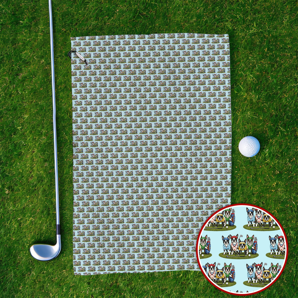 Boston Terrier Golf Pattern Towels, Funny Golfing Boston Terrier Towel, Dog Lover Golf Gift