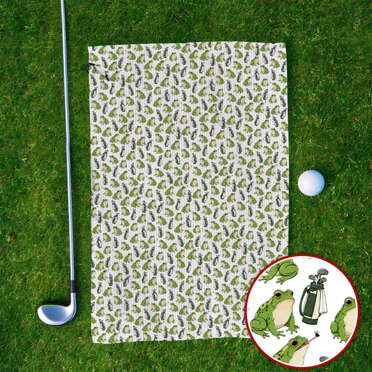 Cute Frog Golf Towels, Playful Frog & Golf Bag Pattern Towel, Funny Golf Gift For Frog Lovers