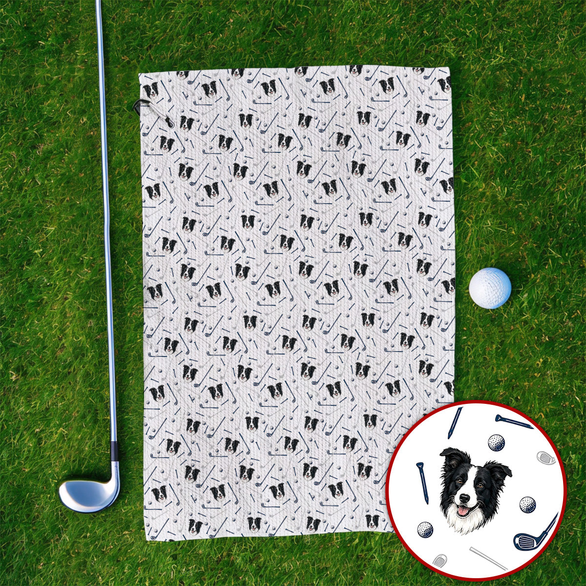 Funny Border Collie Golf Towels, Border Collie Pattern Golf Towel for Dog Lovers, Golf Gift for Golfer