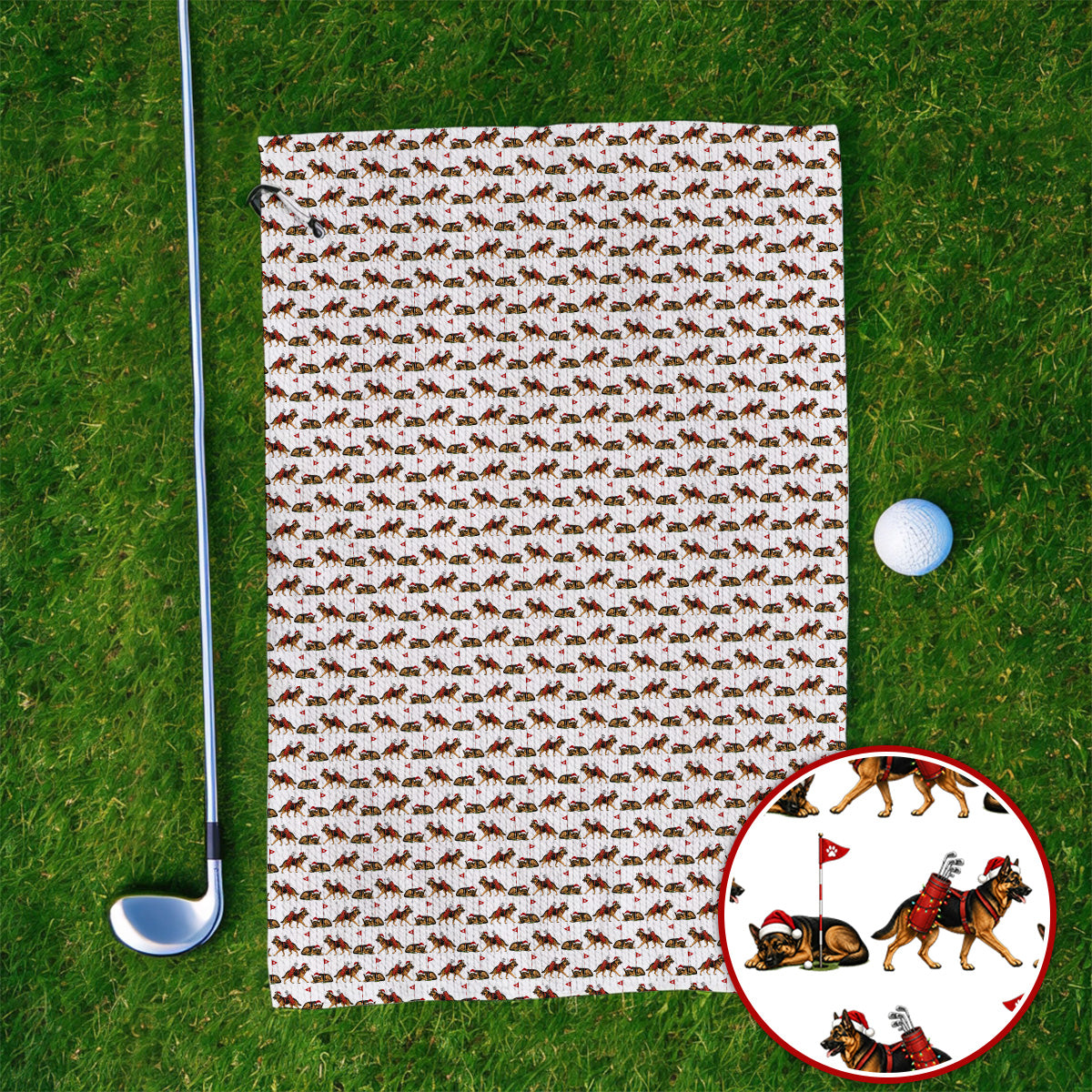 German Shepherd Christmas Golf Towels, German Shepherd Pattern Golf Towel, Holiday Golf Gift for Dog Lovers