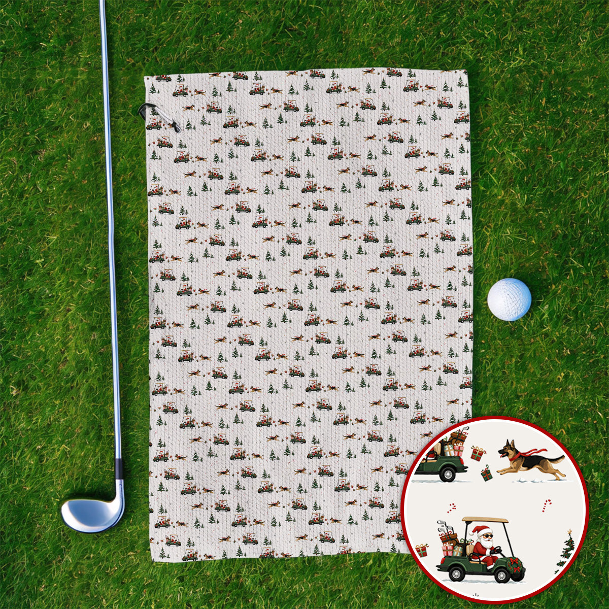German Shepherd Pattern Golf Towels, German Christmas Golf Cart Towel, Festive Golf Gift for Dog Lovers