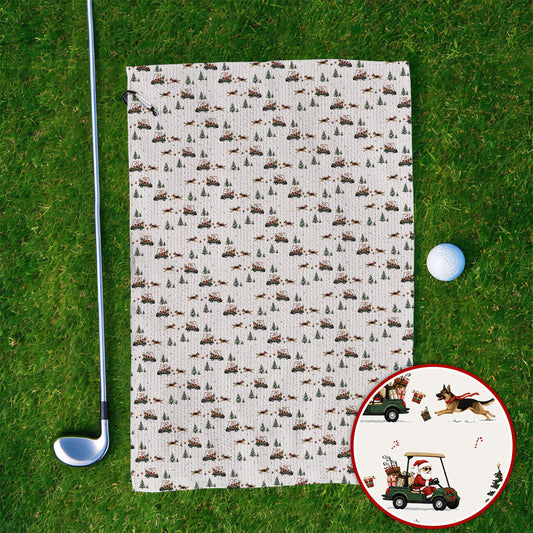 German Shepherd Pattern Golf Towels, German Christmas Golf Cart Towel, Festive Golf Gift for Dog Lovers