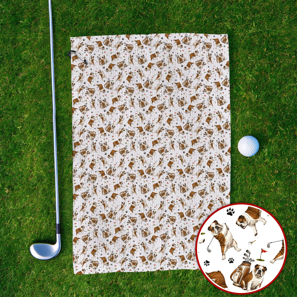 Funny Bulldog Pattern Golf Towels For Golfer, English Bulldog Golf Towel, Dog Golf Gift
