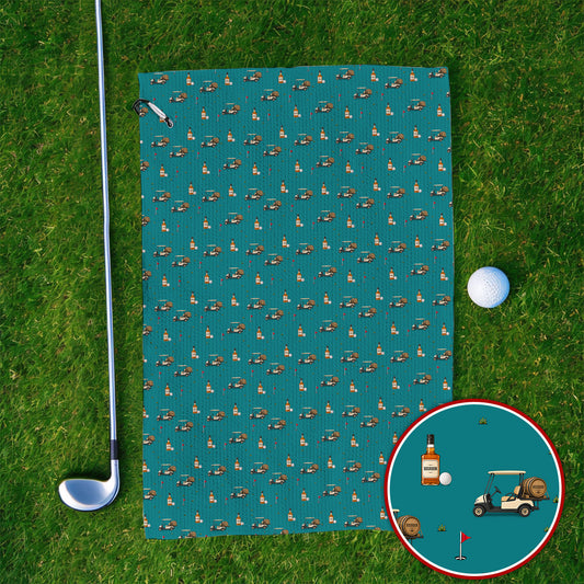 Bourbon Cart Golf Towels, Whiskey Barrel & Golf Course Pattern Towel, Funny Golf Gift For Golfer