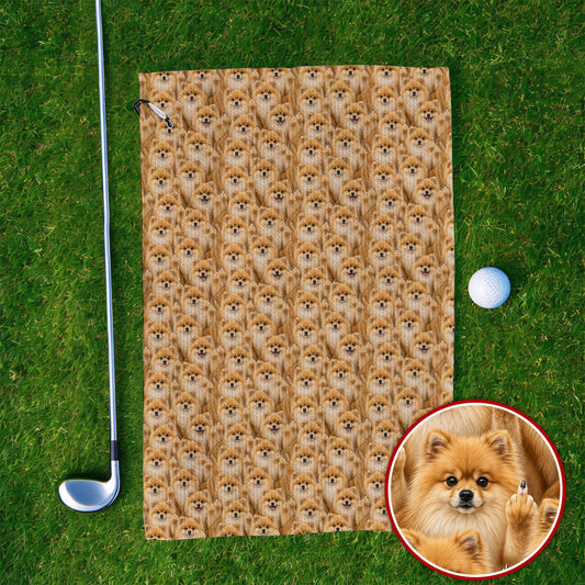 Crazy Pomeranian Pattern Golf Towel, Pomeranian Dog Golf Towels, Golf Gift For Golfer