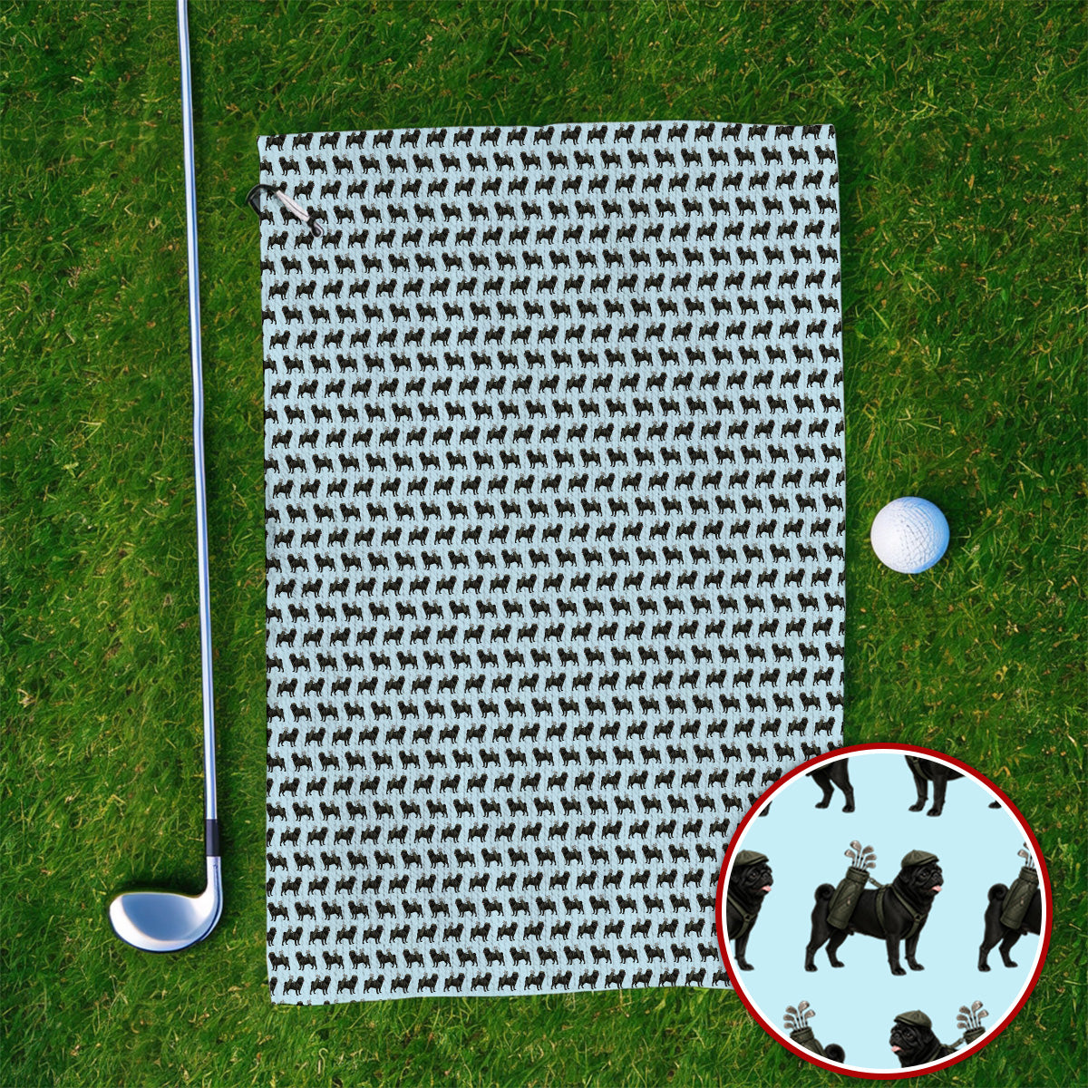 Black Pug Pattern Golf Towels, Funny Pug Golf Towel, Golf Gift For Golfer