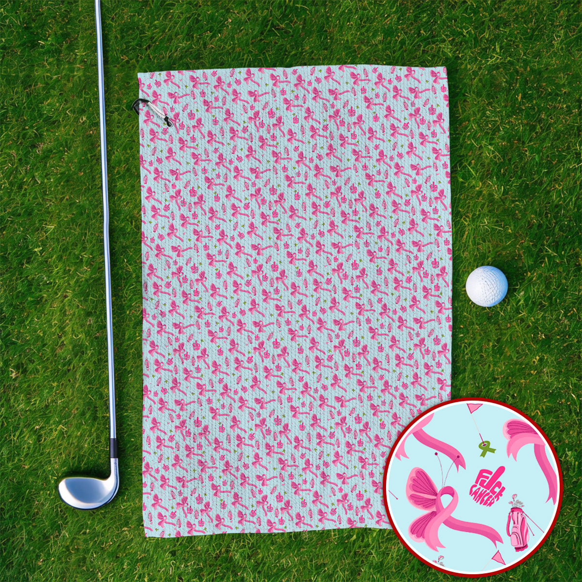 Fight With Every Swing Breast Cancer Awareness Golf Towels, Pink Ribbon & Golf Pattern Towel, Support Gift for Golfers